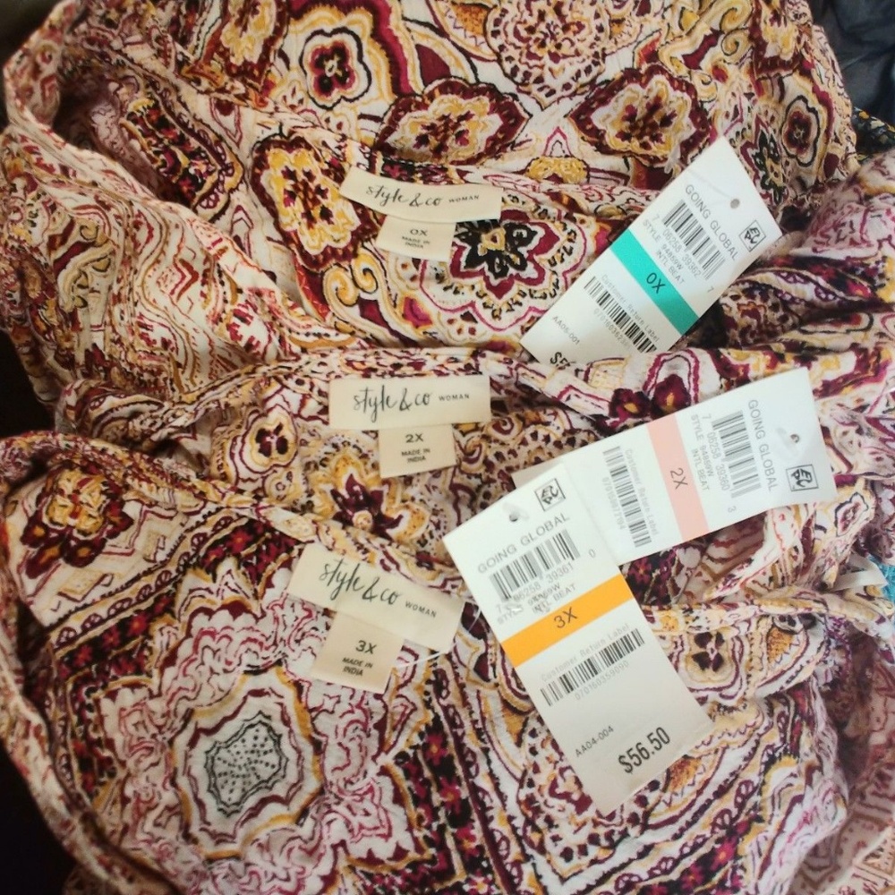 Style & Co Tunic Top Gold Red Flowy S/S New - Picture 7 of 7